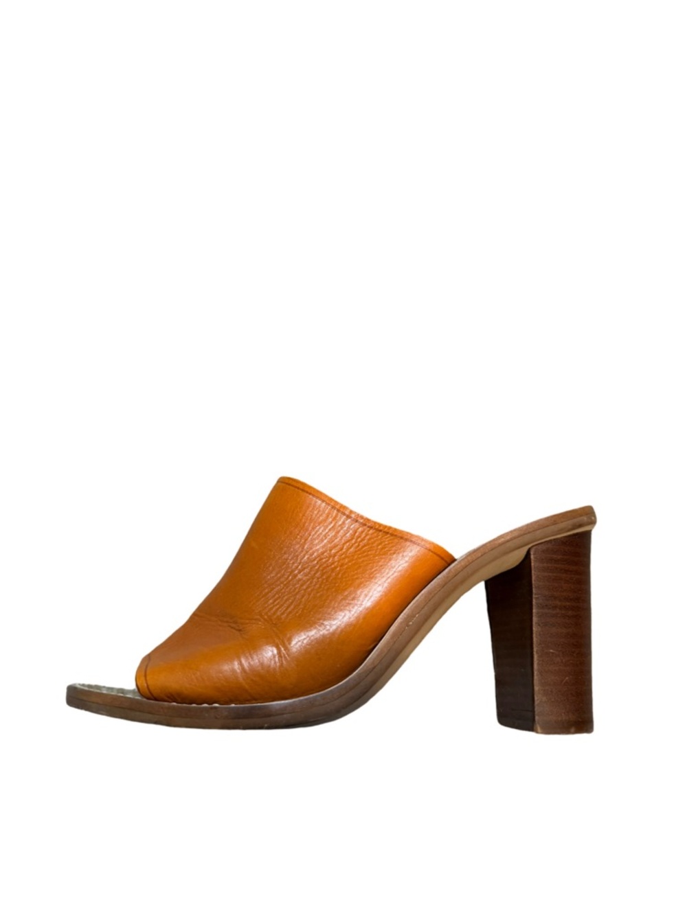 J Crew Leather Mule Heels Cognac Brown Block Heel Size 10 - Picture 4 of 12